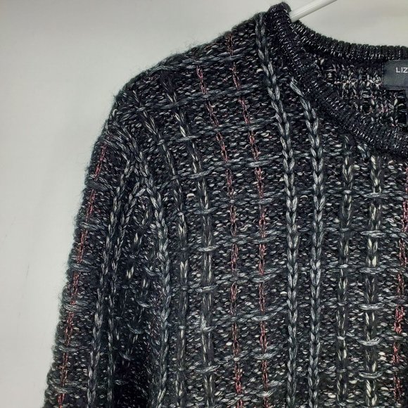 Liz Claiborne Clasp Front Black Shimmer Metallic Women's Sweater L Petite - Picture 7 of 9